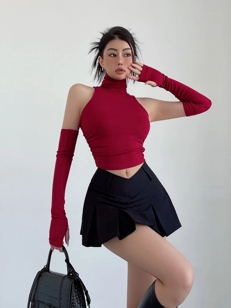 Top crop col haut plissé – Femme