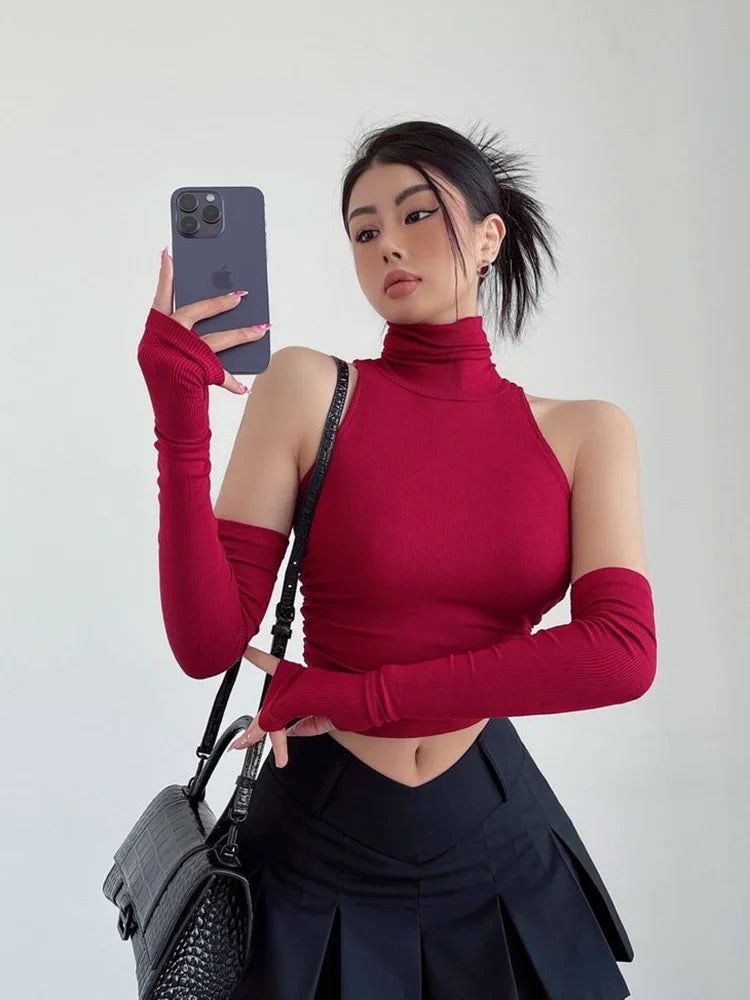 Top crop col haut plissé – Femme