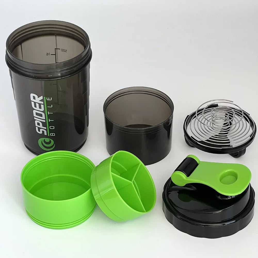 Shaker protéines 3 couches – Gourde mélangeuse plastique, sport